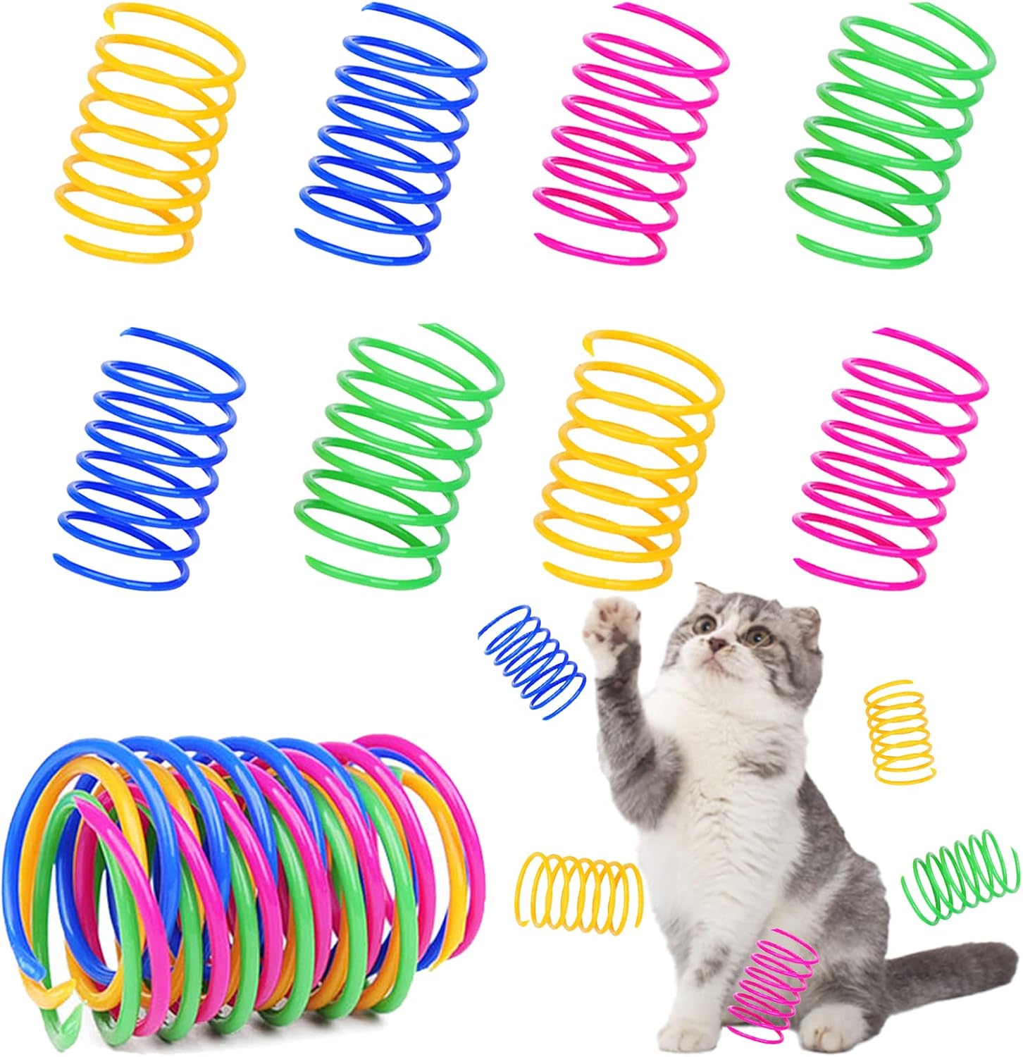 120 Pack Cat Spring Toy - Interactive Plastic Coils for Indoor Cats, Colorful Spiral Springs for Swatting, Biting, Hunting - Active Healthy Fitness Play Kitten Toys